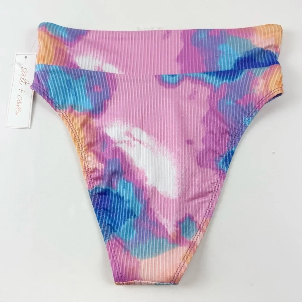Salt + Cove Bikini Bottom Junior Size XS Pink Multi Hazy Pattern Swim Ribbed NWT